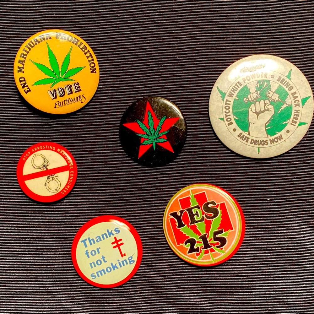 Set of 6 Cannabis Prohibition pins from the 90’s.
